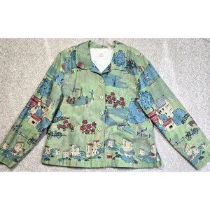 Christopher & Banks Jacket Countryside Village All Over Print Women's Petite L